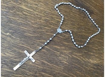 VINTAGE STERLING SILVER CATHOLIC ROSARY CROSS BEADED NECKLACE