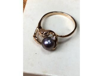 VINTAGE 14k GOLD TAHITIAN PEARL AND DIAMOND RING Size 8.75