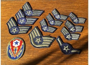 LOT OF 12 WWII US AIR FORCE & AIRMEN STRIPES SHOULDER PATCHES & ARMY PACIFIC THEATRE OPERATIONS PATCH