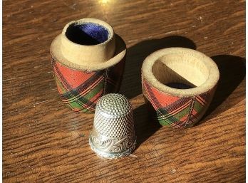 STERLING SILVER THIMBLE BY KETCHAM & MCDOUGALL IN WOODEN CELTIC CASE BY STUART