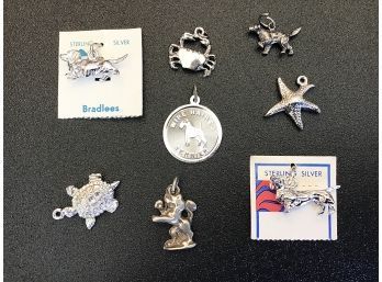 LOT OF 8 VINTAGE STERLING SILVER CHARMS ~TURTLE, DACHSHUND, CRAB & MORE~