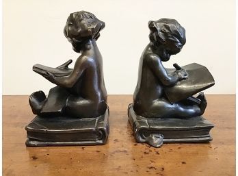 VINTAGE FUGURAL BOOKENDS OF CHILD WRITING STUDYING