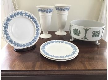 LOT OF 6 PIECES WEDGWOOD ENGLAND QUEENSWARE & BISQUE NEOCLASSICAL FOOTED BOWL