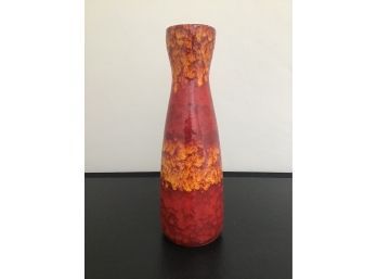 MID CENTURY WEST GERMANY FAT LAVA POTTERY VASE ~RED~