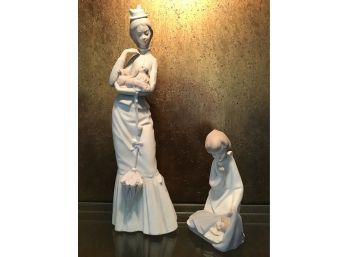 PAIR OF LLADRO OF SPAIN FIGURINES “WALK WITH DOG” & “ANGEL WITH SLEEPING BABY”