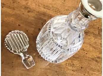 ENGLISH CUT CRYSTAL DECANTER & STOPPER WITH STERLING SILVER COLLAR ~1937 LONDON DATE CODE