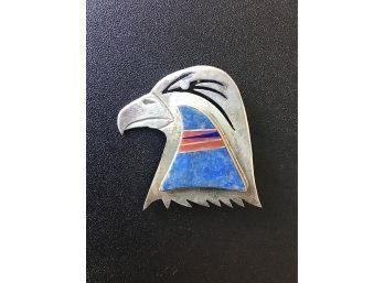 NATIVE AMERICAN STERLING SILVER FIGURAL EAGLE HEAD PIN BROOCH PENDANT ~SIGNED~