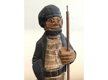 HAND CARVED WOODEN SCULPTURE OF WHALER FISHERMAN WITH SPEAR