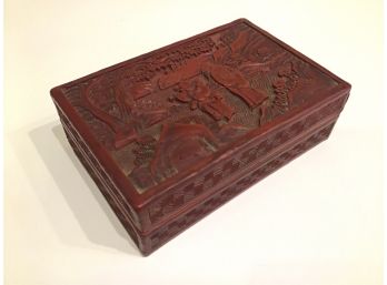 ANTIQUE CHINESE CINNABAR BOX SCHOLAR & STUDENT CIRCA 1900