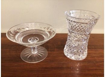 LOT OF  WATERFORD CUT CRYSTAL VASE AND CANDY DISH
