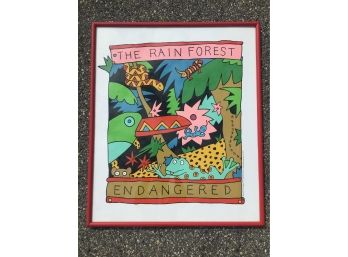 1988 THE RAIN FOREST ENDANGERED ART POSTER BY LEO BYRNES GRAPHIC WORKSHOP