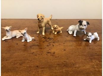3 SETS OF MOTHER DOG & PUPPY PORCELAIN FIGURINES CHIHUAHUA, GOLDEN RETRIEVER & BULLDOG