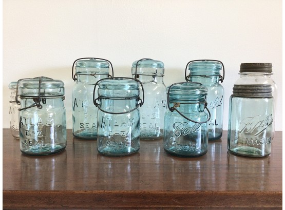 Lot Of 9 Antique Mason, Atlas & Ball Glass Jars
