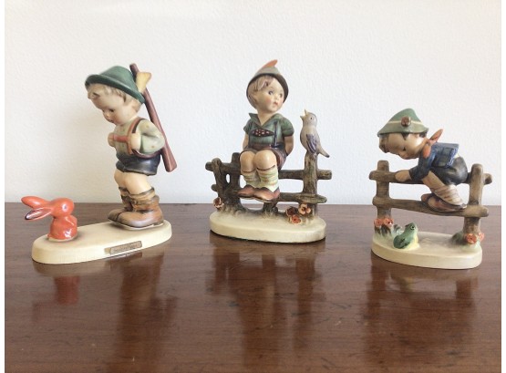 Lot Of 3 HUMMEL Figurines Of A Boy With A Frog, Bunny And A Bird