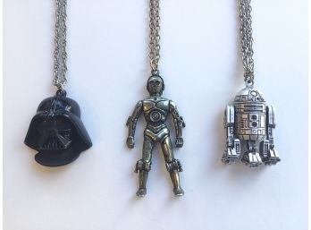 Vintage 1977 Star Wars Pendant Necklaces Darth Vader, R2D2 & C3PO