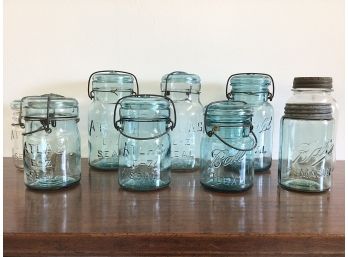 Lot Of 9 Antique Mason, Atlas & Ball Glass Jars
