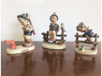 Lot Of 3 HUMMEL Figurines Of A Boy With A Frog, Bunny And A Bird