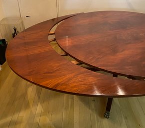 Antique 1940'S   Flame Mahogany Round Dining Table W/ Two Cresent Shape Extensions!