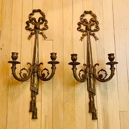 Antique Tall   Wall Candelabras With Sculptured Bows!