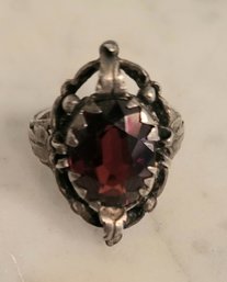 VINTAGE SILVER RING WITH RED STONE (3/4'X1/4') -SIZE 4 12