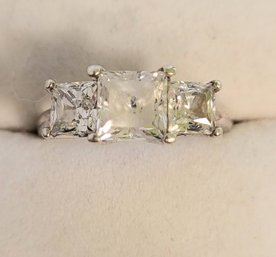 VINTAGE STERLING SILVER(MARKED 925 WITH MAKERS MARK) CUBIC ZIRCONIA ENGAGEMENT RING--SIZE 8