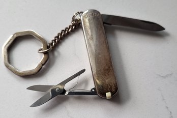 VINTAGE TIFFANY & CO STERLING SILVER(MARKED 925) AND 18K SWISS ARMY KNIFE & KEYCHAIN