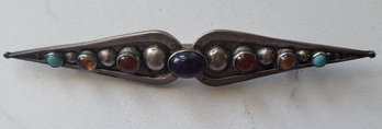 VINTAGE STERLING SILVER (MARKED TULLA BOOTH) AMETHYST, CITRINE, CARNELIAN, & TURQUOISE BROOCH
