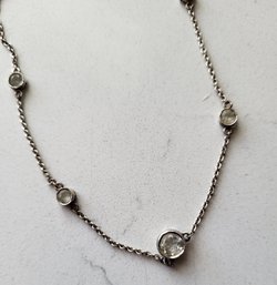 VINTAGE STERLING SILVER(925) COLORLESS TOPAZ STATION NECKLACE--15'L WITH 2'EXTENDER