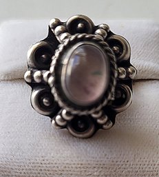 VINTAGE STERLING SILVER (925 MEXICO) AMETHYST LARGE COCKTAIL RING --SIZE 8 1/2