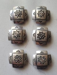 VINTAGE NATIVE AMERICAN INSPIRED STERLING BUTTON COVERS (LOT OF 6)