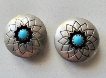 VINTAGE NATIVE AMERICAN INSPIRED STERLING BUTTON COVERS (LOT OF2)