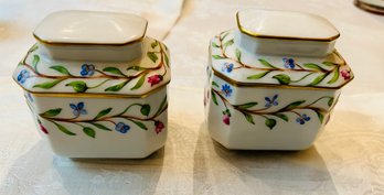 Vintage Authentic Herend Pair Of Floral Lidded Boxes- Hungary- 6083/C- 1/4 785