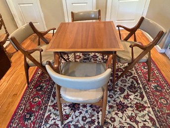 Mid-Century Modern Teak Games Table With Four Original Armchairs!