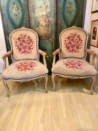 Antique European   Matched Pair Of Needlepoint Armchairs
