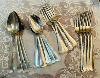 Antique 4 Dinner Forks, 4  Fork, 6 Teaspoons, & 4 Soup Spoons With Makers Marks Sterling Silver 18 Total-878 G
