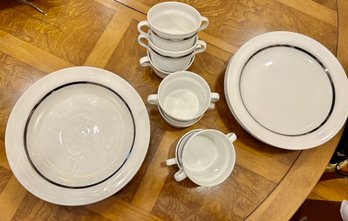 Vintage ' Ginori'  Italy Dinnerware-Platinum Trim White Porcelain Dinnerware Collection
