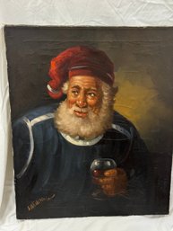 Antique Painting Original Art On Canvas Portrait Old Man, Signed L. Williams