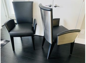 Contemporary Designer   Modern Black Leather & Chrome Back -  Pair  Of  Matched Armcharis