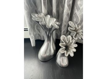 Three Wood Decorator Modern Shape Decor Vases- Three Piece Collection