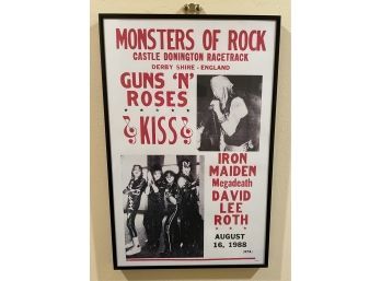 1988 'MONSTERS OF ROCK' GUNS 'n' Roses-Kiss Iron Maiden & David Lee Roth Framed Poster