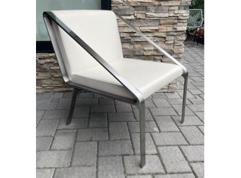 Designer Contemporary Modern Chrome & White Leather Armchair 2 Of 2
