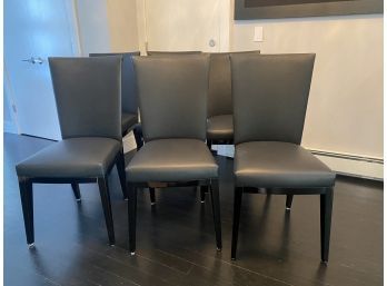 Contemporary Designer   Modern Six Side Dining Chairs Black Leather W/ Chrome Backs!