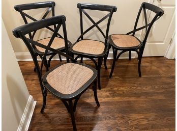Vintage Black & Wicker Bistro Chairs-4 Piece Collection