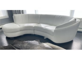 Italian   Designer   'Kelvin Giormani' White   Leather   Curved Sofa W/ Tag Left Arm 1 Of 2