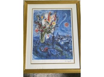 Marc Chagall Bouquet Ruby Edition - Signed Lithograph Reproduction   W/ Raised Seal   #91/500
