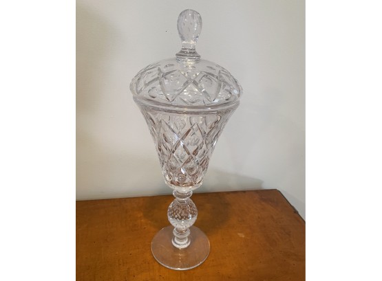 Vintage Tall Hand-cut European   Crystal Covered Pedestal Jar