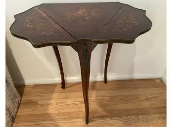 Antique Triangular Three Leg Inlaid Table