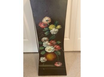 Vintage Tall Asian Style Floral Hand-Painted Wood Pedestal