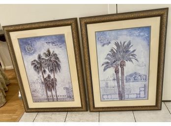 Contemporary Modern Framed Palm Tree Art-Two Piece Collection