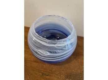 Vintage Blue Murano Bowl W/ Mouth Blown Marking